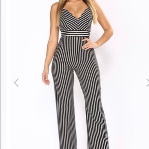 Black and white striped jumpsuit